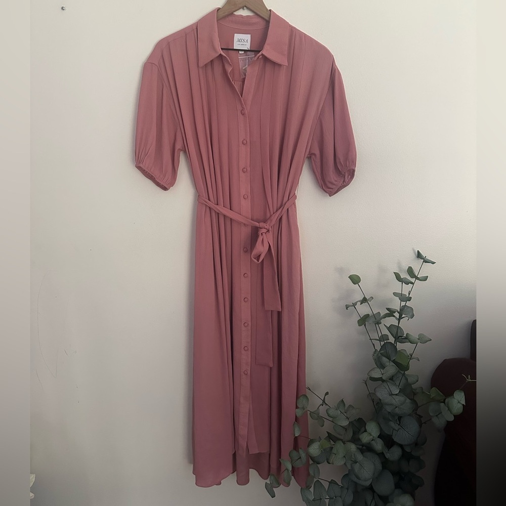 MISA Los Angeles MIDI Pink Rose Mauve Belted Dress Womens XS NWTRelaxed Fit Chic